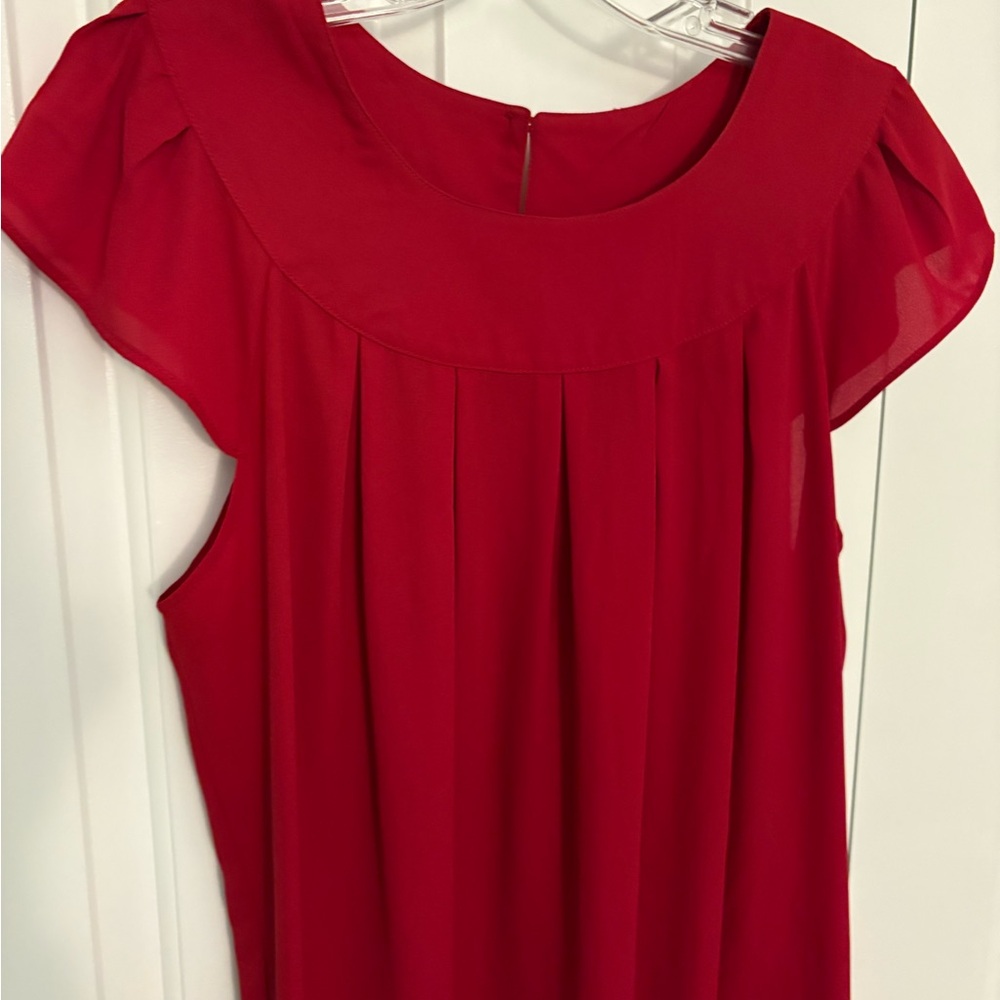 Papermoon Stitch Fix Red Pleated Top Flutter Short Sleeve Round Neck Women Sz  L